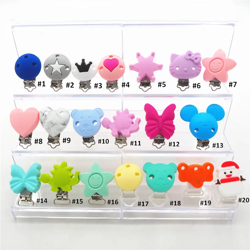 

Chenkai 10PCS Silicone Koala Stich Bear Round Clip Pacifier Dummy Teether DIY Baby Chain Mouse Animal Nursing Teething Toy Clip