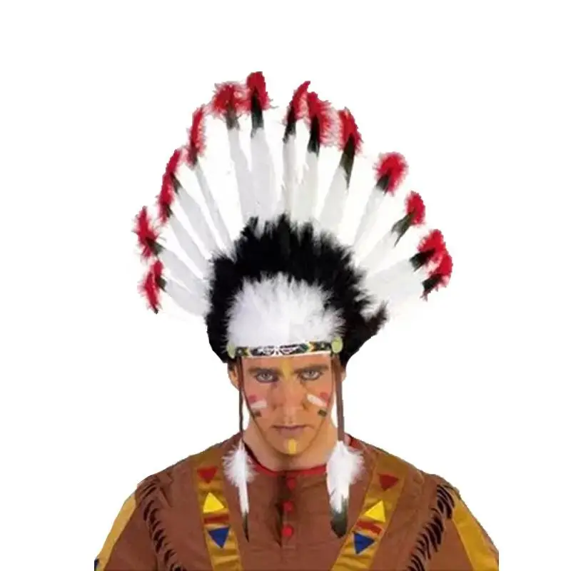 

Savage Indian and African Villus Chiefs Cap Hat Cos Carnival Party Feather Hats Funny Headband Headwear For Kids and Adult