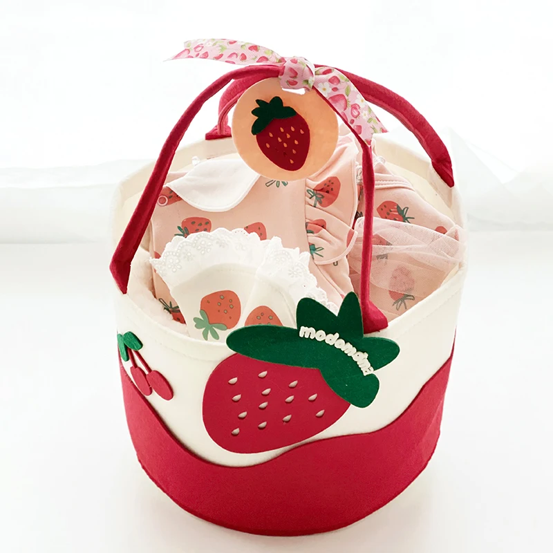 

zq Newborn Baby Supplies Baby Gift Package Newborn Baby Girl Spring Strawberry Print Romper Gift for First Month Celebration