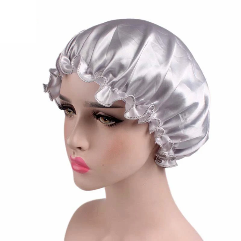 

Hair Satin Bonnet For Sleeping Shower Cap Silk Bonnet Bonnet Femme Women Night Sleep Cap Head Cover Flower Elastic Band