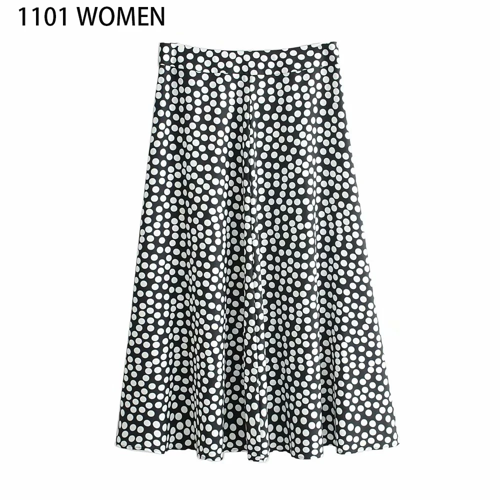 Женская юбка до щиколотки черная белая в горошек на весну 2020|Женские юбки| |