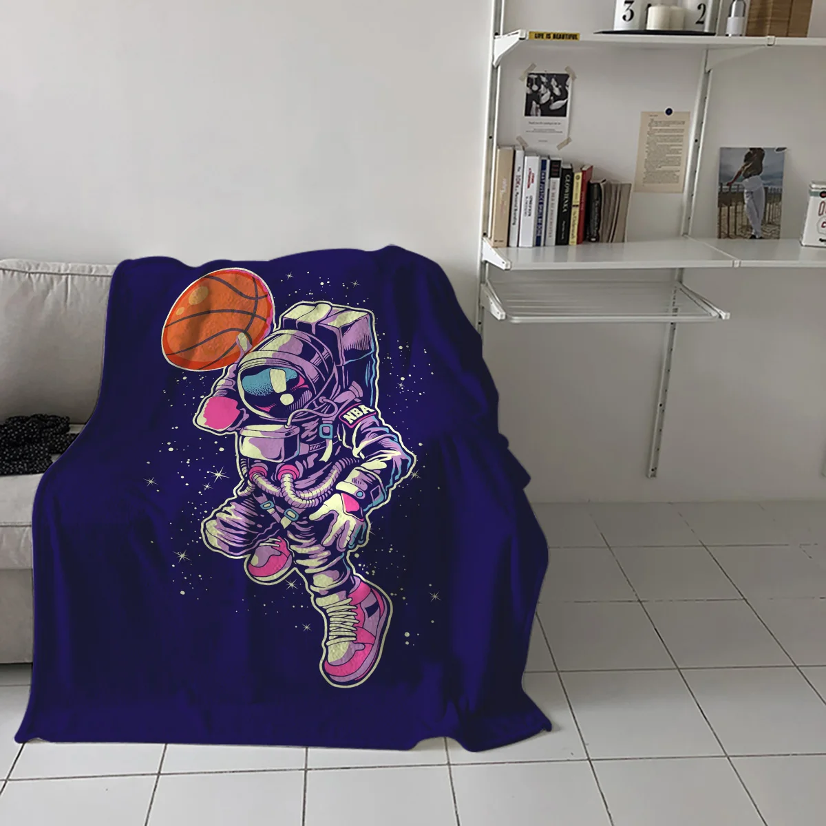 Астронавт Баскетбол звездное небо звездный свет напечатанное фланелевое одеяло