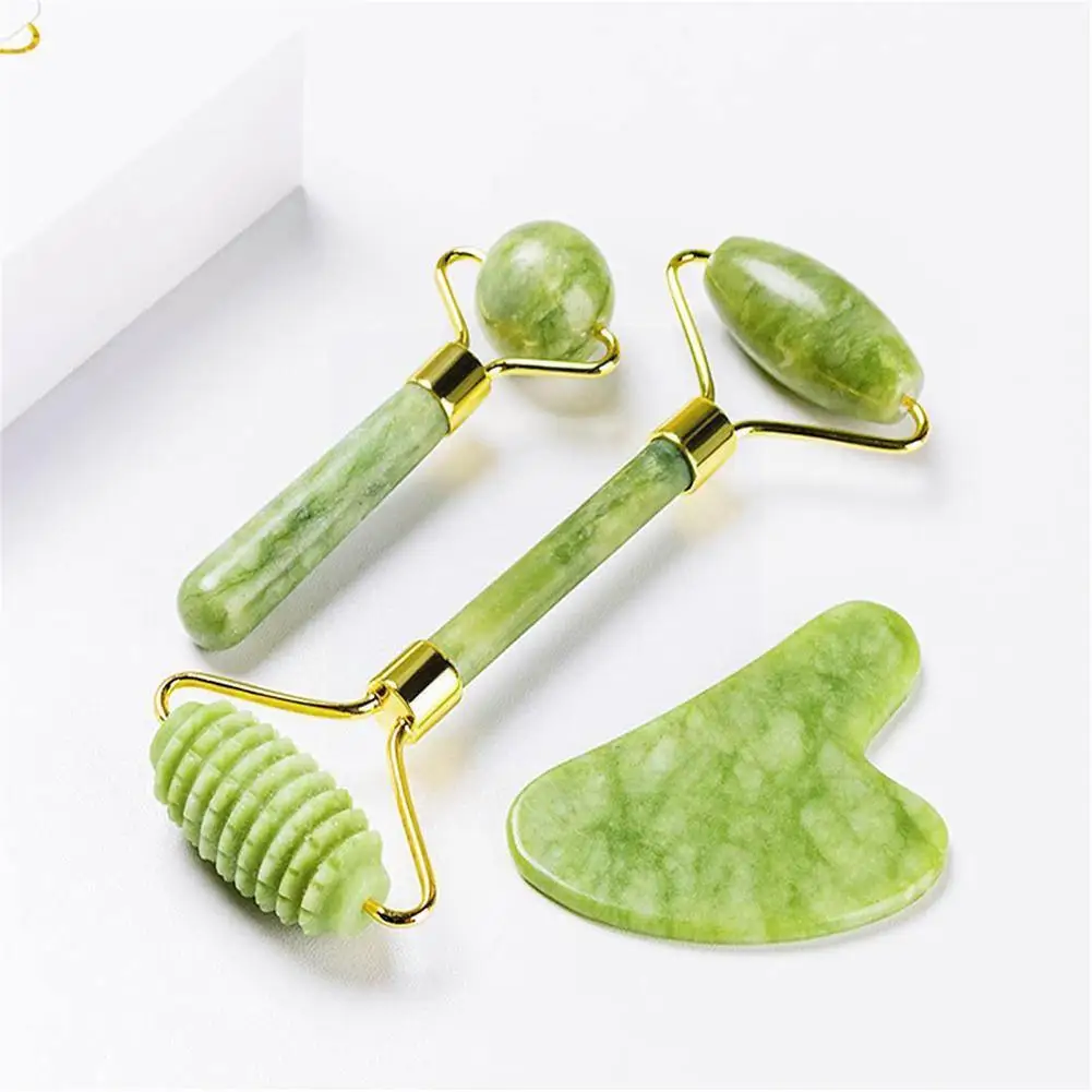 

Массажер гуаша для лица Натуральный нефритовый, роликовый скребок, камень для ухода за кожей лица, шеи, подтягивания кожи, средство для удал...