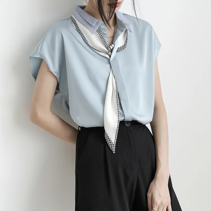 

2021 Summer New White Shirt Retro Chiffon White Shirt Ladies Design Sense Niche Short-Sleeved Temperament Top