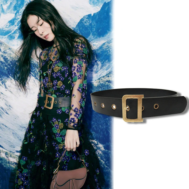 Женский ремень с металлической пряжкой AWAYTR черный широкий регулируемой