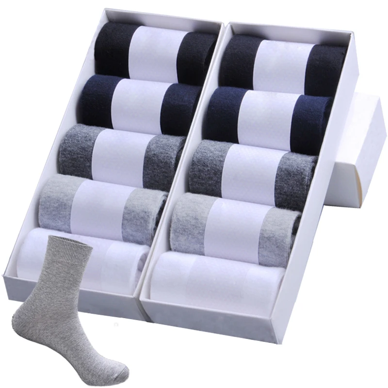 

10 Pairs/Lot Men's Cotton Socks Breathable Antibacterial Deodorant Business Leisure Work Crew Socks Solid Color Plus Size42-45