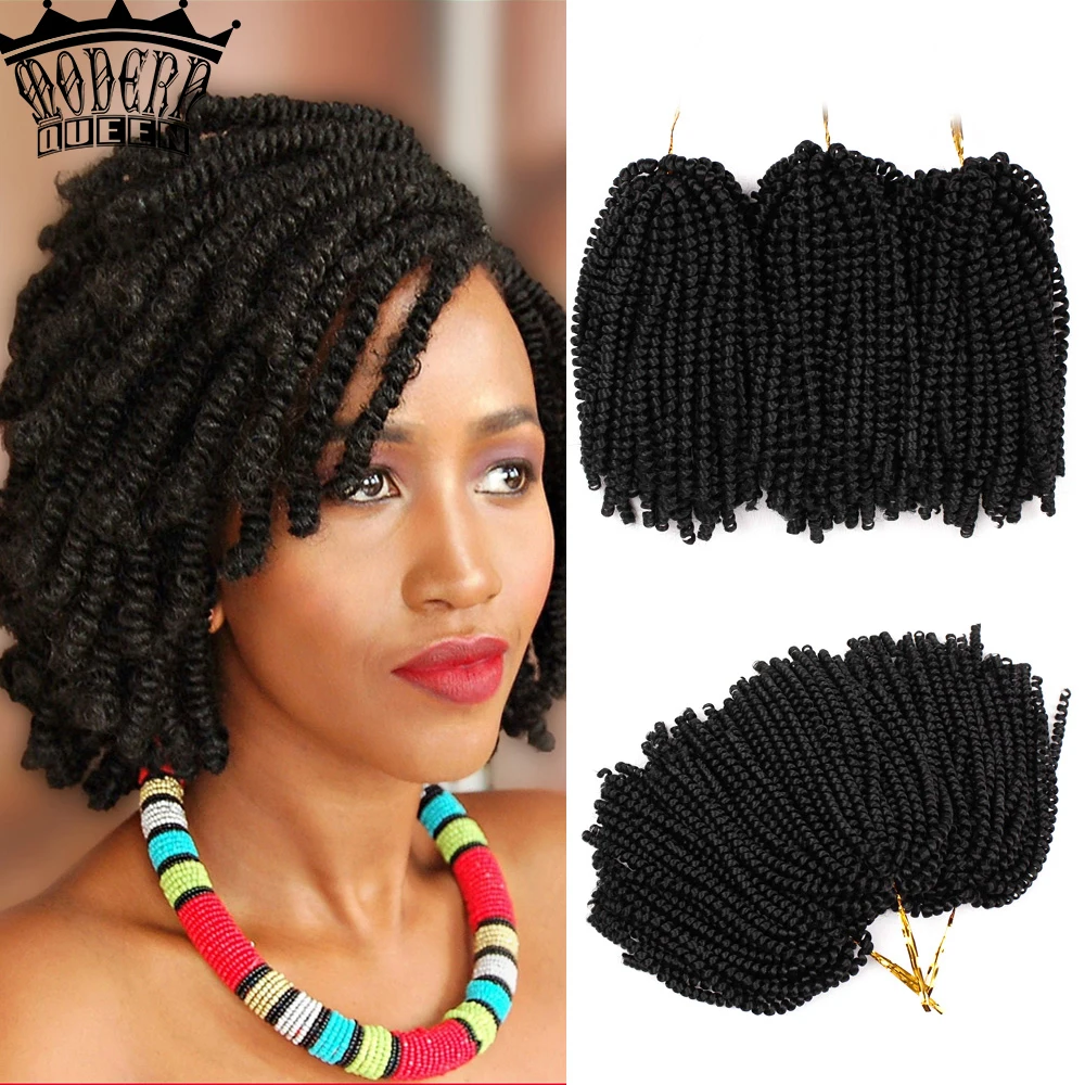 MODERN QUEEN 8Inch Ombre Spring Twist Hair Crochet Braids Bomb Twist Synthetic Pre-Twist Crochet Hair Extensions For Women Party