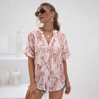summer chiffon shirts women clothes sexy v neck short sleeve tie dye tops and blouses casual loose plus size blouse