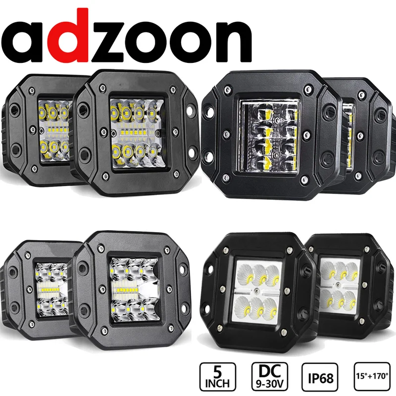 

ADZOON 5INCH Flush Mount LED Pods Spot Flood Combo 12V 24V Fog Lights for Ford Toyota SUV 4WD Boat Truck