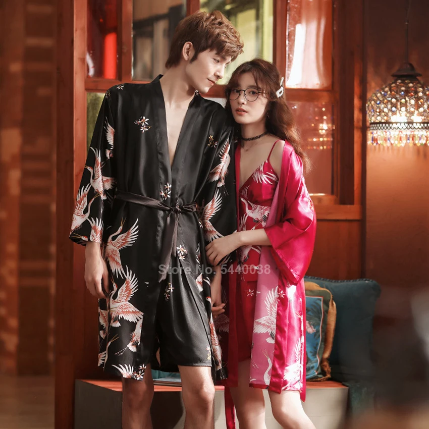 Пижамный комплект женский Шелковый юката в японском стиле одежда для пар кимоно