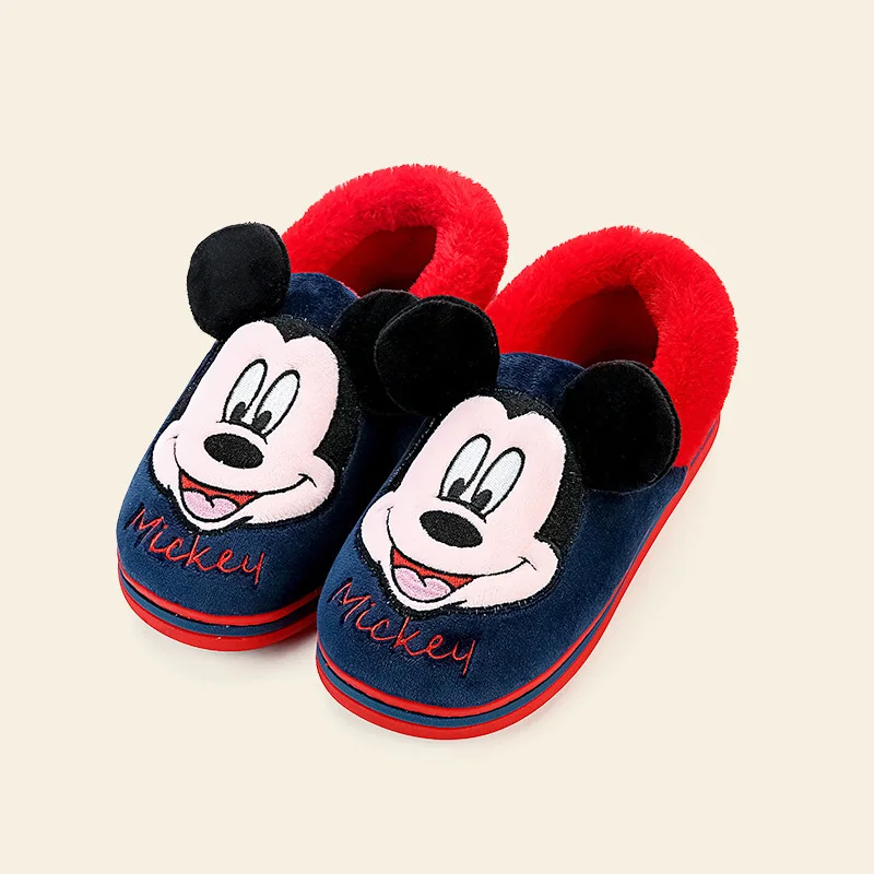 A Disney/Детские домашние тапочки для девочек; тапочки с Минни Маус И Микки; Новинка; теплые Нескользящие домашние тапочки для мальчиков и девочек с Микки Маусом; сезон осень-зима - Цвет: A