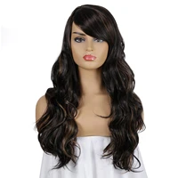 synthetic wigs for black women long wavy ombre black and brown wigs with bangs heat resistant cosplay daily party hair wig
