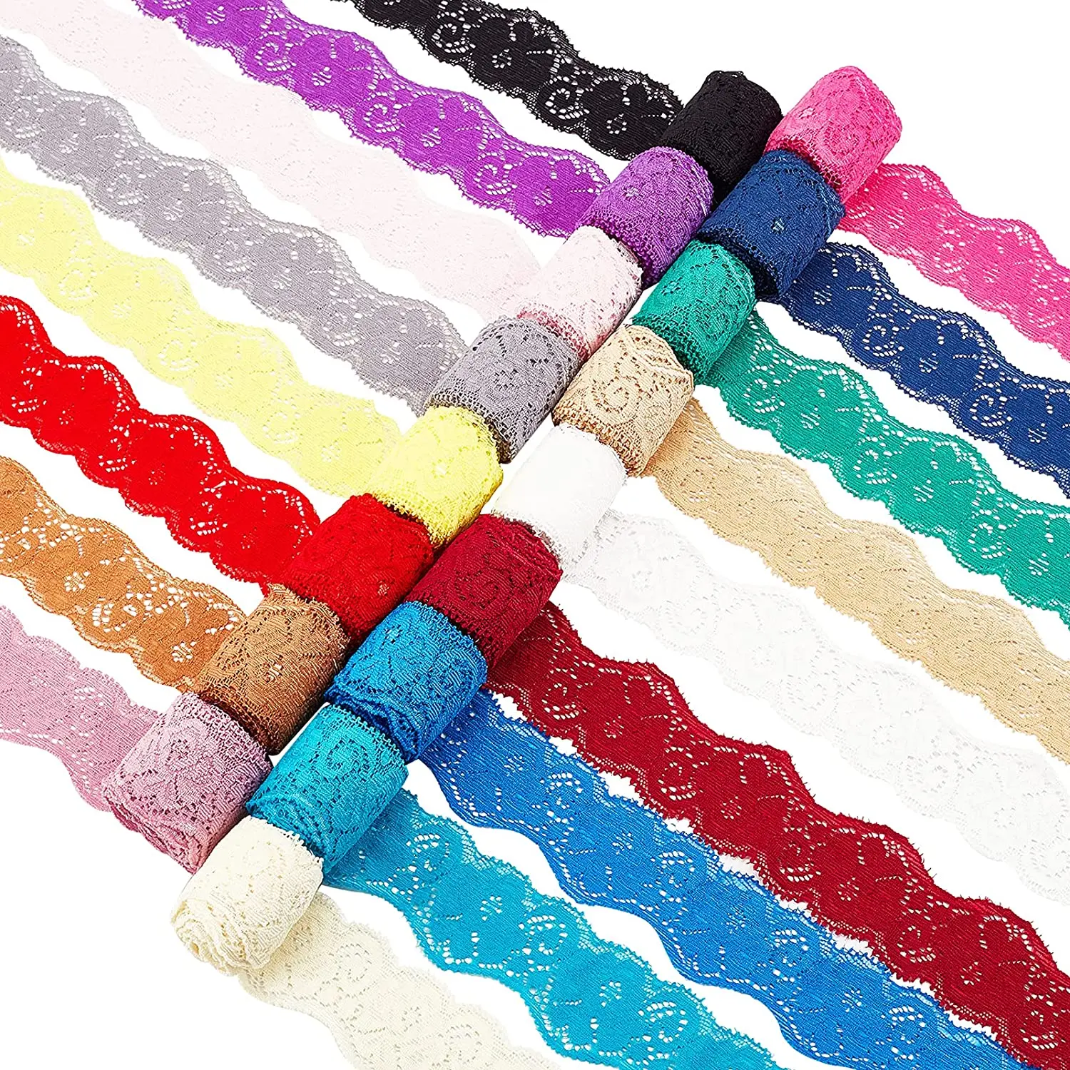 

34 Yards 1.4" Wide Fabric Lace Ribbon Elastic Lace Trim for Headbands Garters Wedding Bouquet Making -17 Colors 2 Yard Per Color