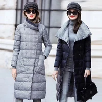 ailegogo 2021 duck down jacket women winter long thick double sided plaid coat female warm down parka for women slim clothes