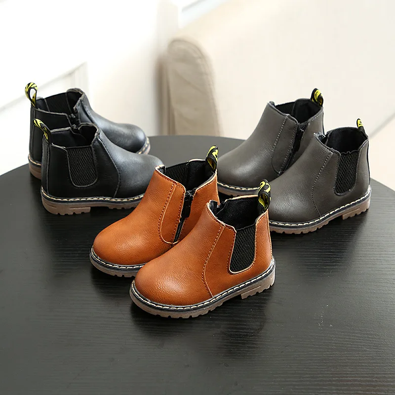 

Girls Chelsea Boots Leather Short Boot Winter Autumn Children Shoes Vintage Big Kids Boys Ankle Boots Toddler Warm Snow Boots