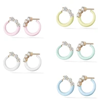 pastel enamel round circle stud earring colorful summer hot selling fashion women cubic zirconia geometric jewelry