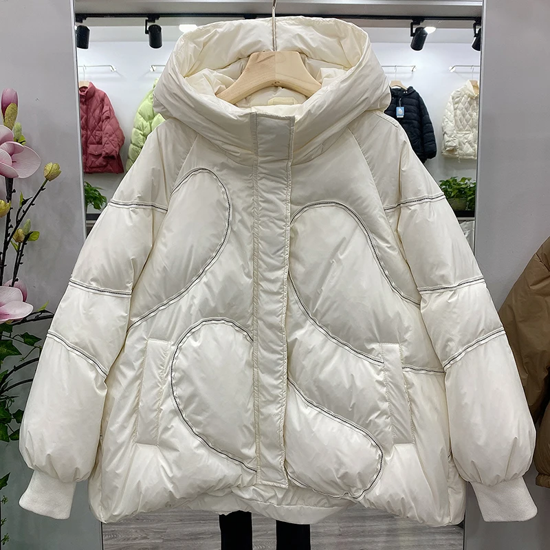 

2023 зимняя куртка с перьями, модные новые женские пуховые куртки, простой дизайн, пальто с капюшоном, теплая утепленная Короткая Повседневная пуховая парка