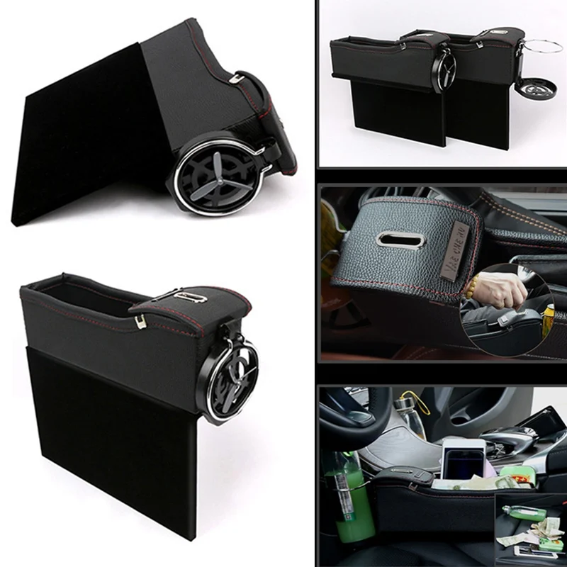 

For Car Console Seat Gap Side Cup Holder PU Leather Drink Bottle Phone Support Card Storage Box Auto Interior Organizer