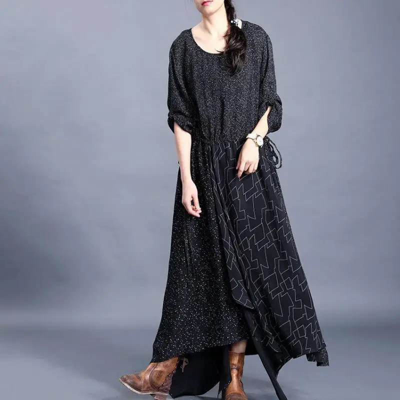 Женское асимметричное платье Johnature свободное свободного размера плюс с круглым