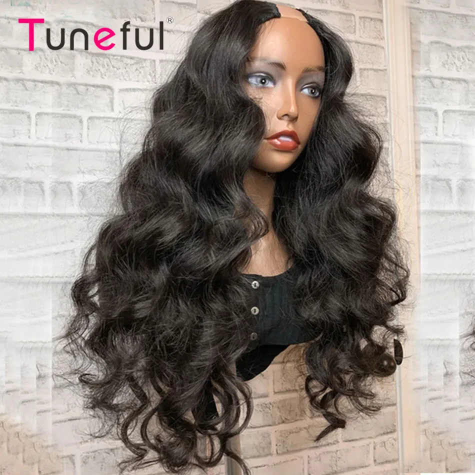 U Part Human Hair Wigs Body Wave Full Machine Made Tuneful Raw Indian Remy Cheap Shape Half For Women | Шиньоны и парики