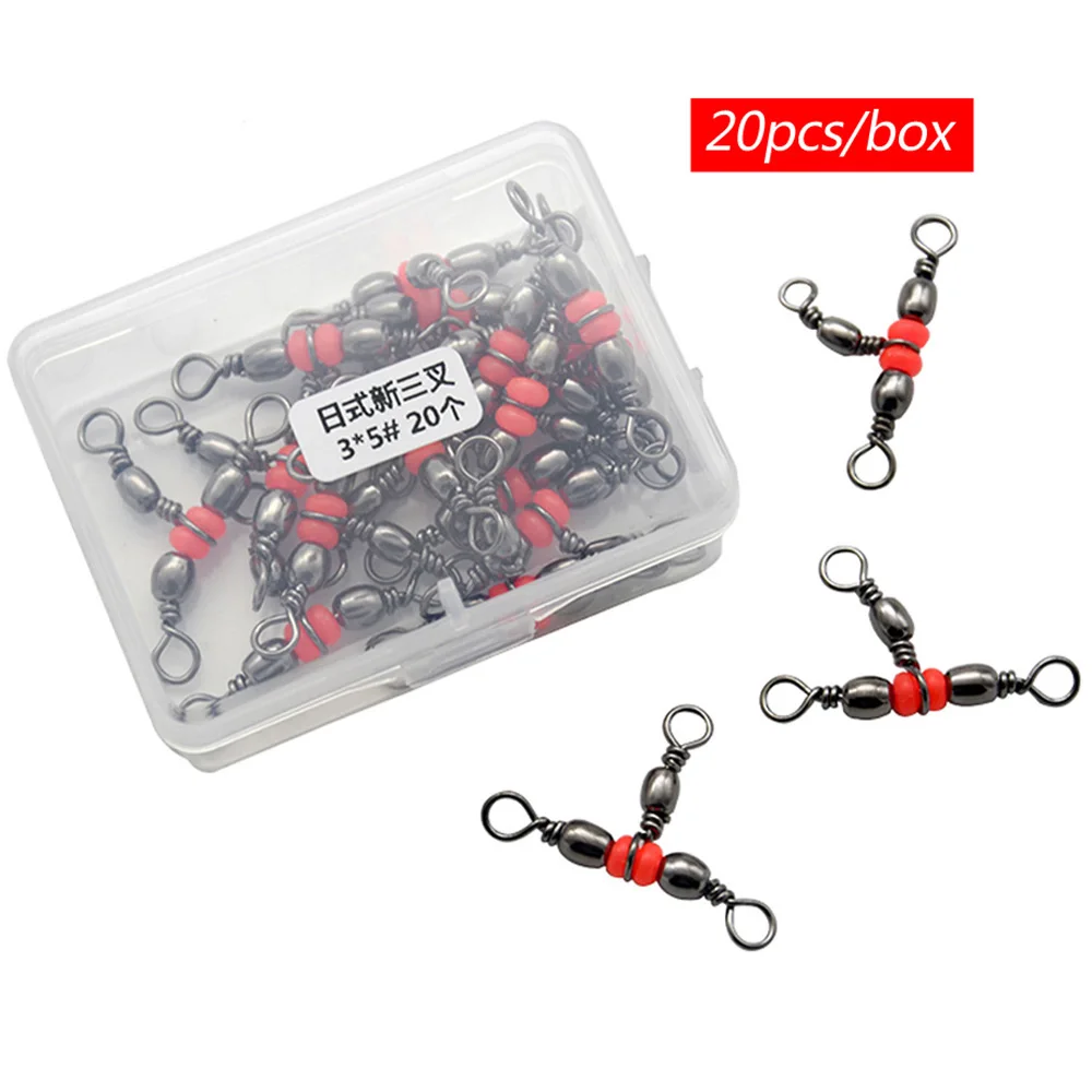 

20Pcs/box Fishing Connector 3 Way Ball Rolling Swivels 3-Way Fluorescent Beads Line Barrel Swivel for Carp Fishing Accessories