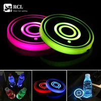 2pcs led car cup holder lights 7 colors changing usb charging mat waterproof cup pad interior atmosphere lamp for tesla