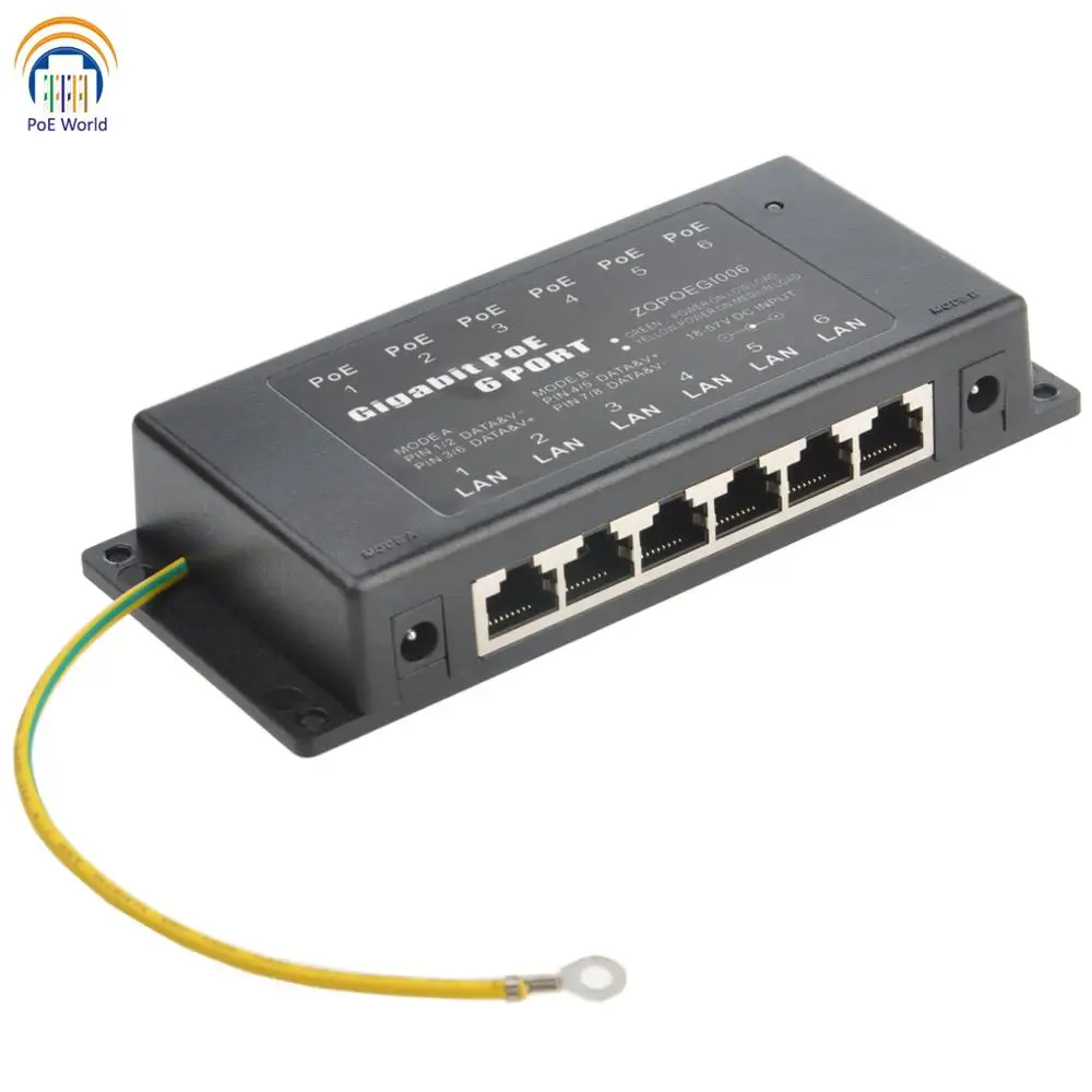 Гигабитный Пассивный PoE с 6 портами питания через инжектор Ethernet для устройств 802.3af