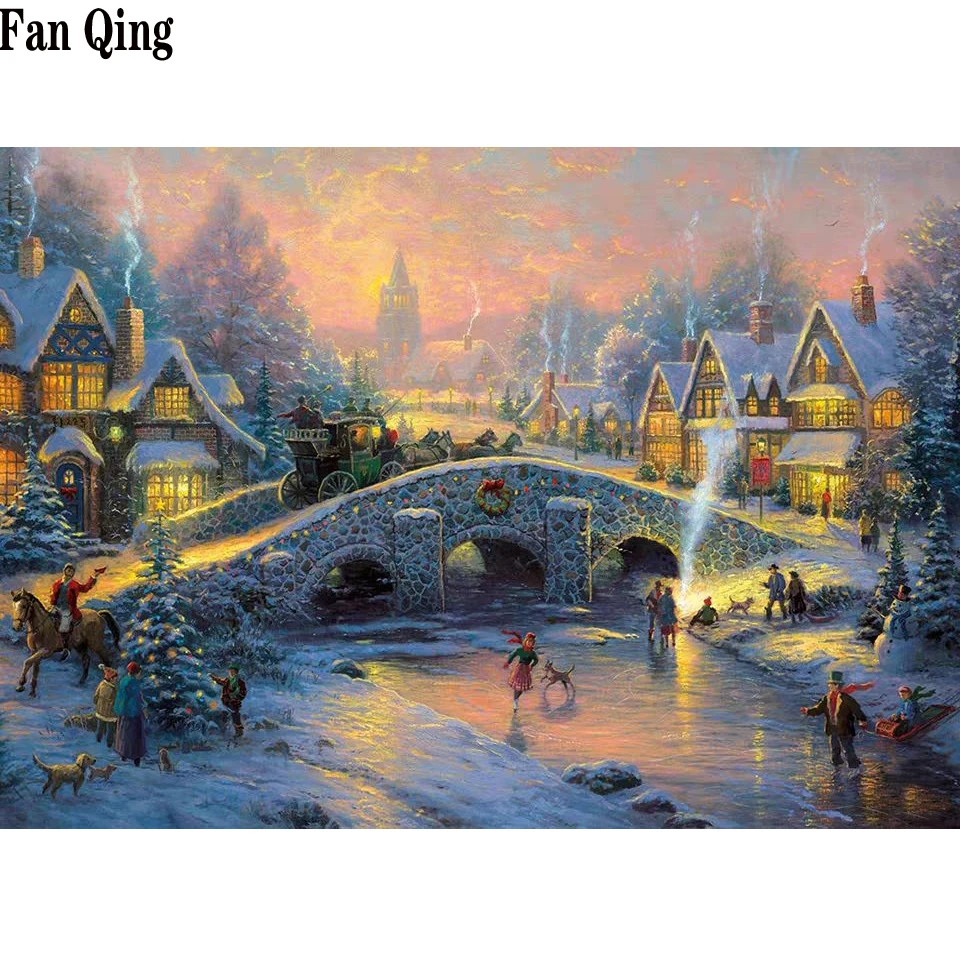 5D алмазная живопись сделай сам Зимняя Страна Рождество ночная мозаика вышивка