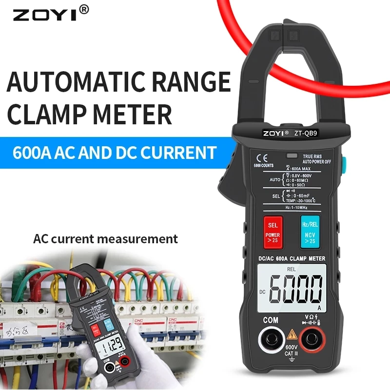 

ZT-QB9 Clamp Meter DC600A True RMS Auto-Ranging 6000 CountS Meter Inrush Current Capacitance Temperature Live Check Voltage Test