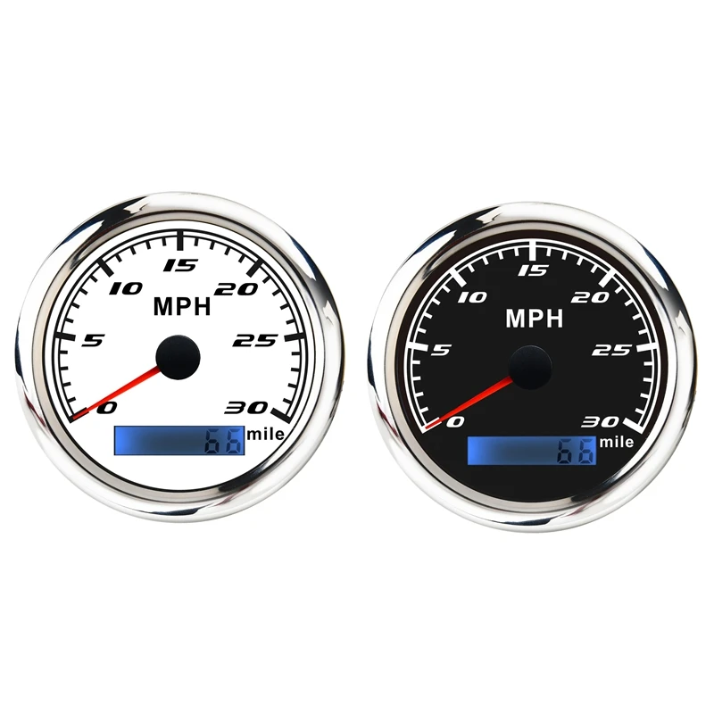 

Universal Speedometer 12V/24V Odometer 85mm 30MPH LCD Hourmeter Tachometer Backlight Meter with GPS Antenna