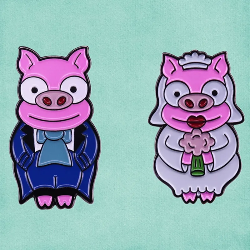 Эмалированная заколка с изображением свинки Гомера Лизы жениха невесты милые