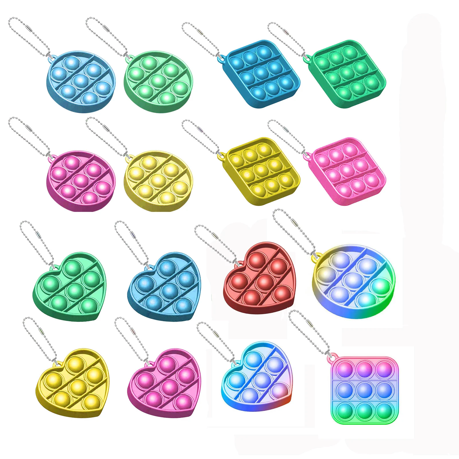 Juguete sensorial de silicona para personas inquietas, colgante de burbujas de empuje con hoyuelos simples, necesidades especiales para el autismo, juguete para apretar el estr&eacute;s-0