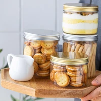 10pcs net red seal jar baking packaging jar pet plastic transparent dessert cake cup food container snack biscuits box with lid