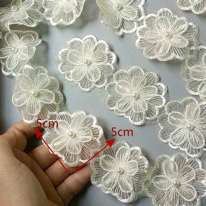 10 шт. двухслойная вышитая кружевная лента с жемчужинами