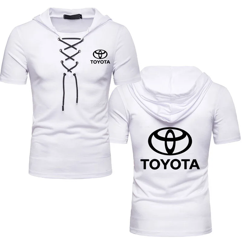 Мужская футболка с капюшоном хлопковая коротким рукавом и принтом логотипа