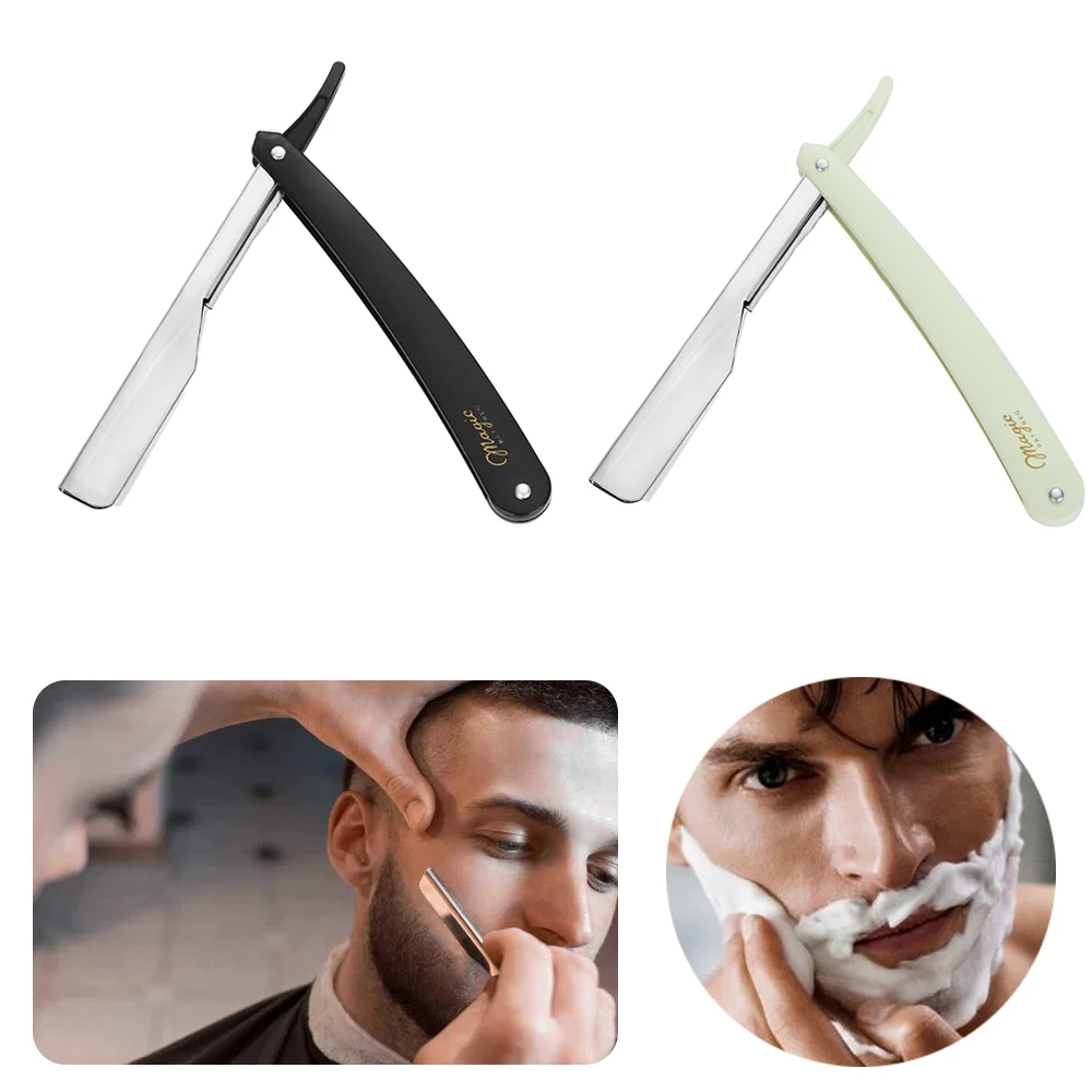 2 Colors Professional Manual Shaver Straight Edge Stainless Steel Sharp Barber Razor Shaving Beard Cutter with Blade Shaving
