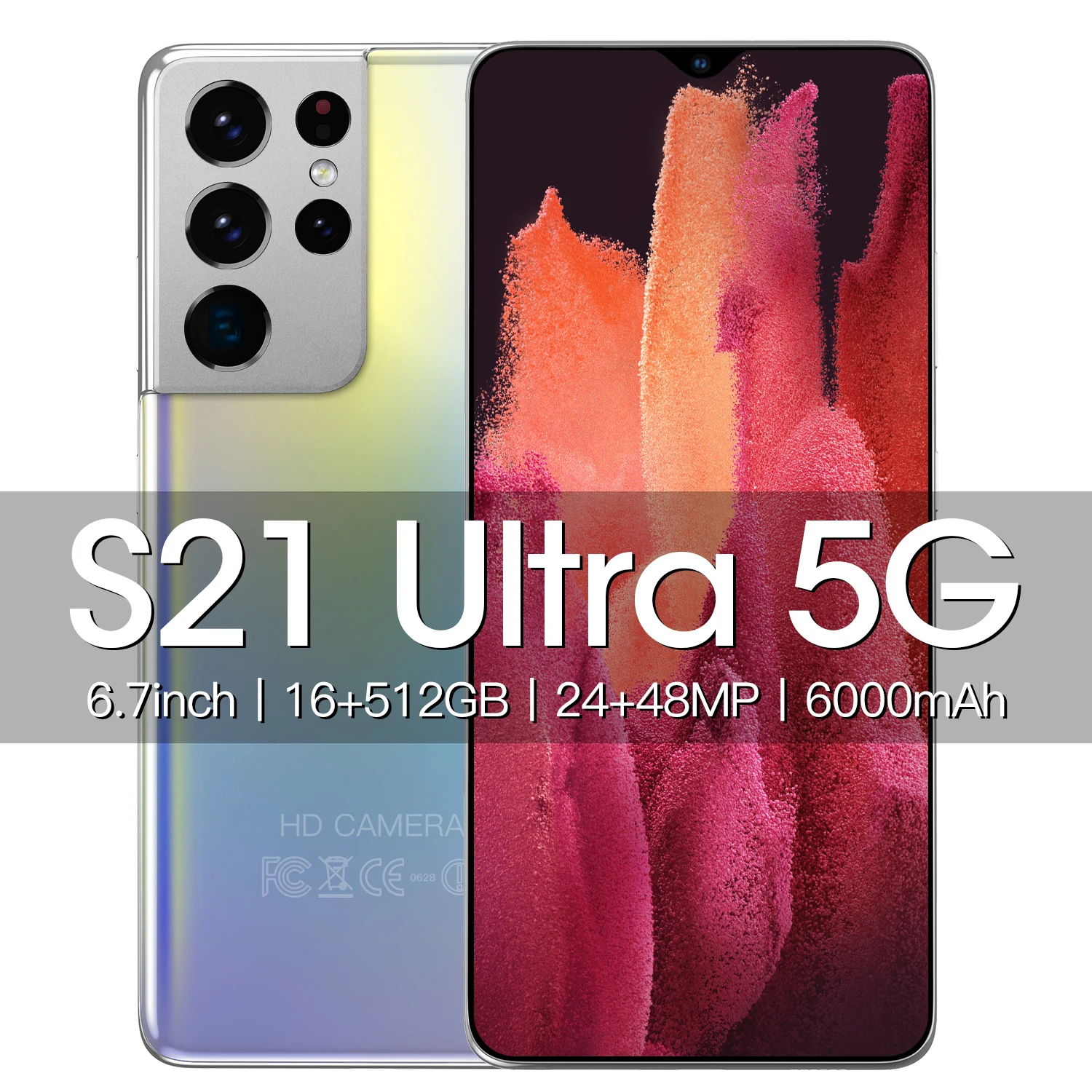 

Global Version S21Ultra 6.7inch Android10 Smartphone 16+512GB Full Screen Mobilephone 48MP Face Unlock Deca Core 5G Networkphone
