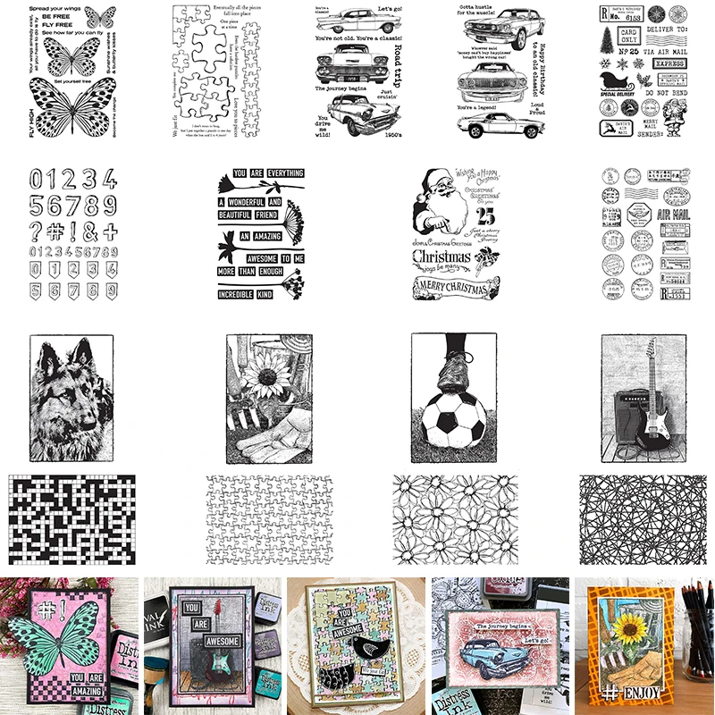 

Clear Stamps Retro Cars Sunflower Daisy Cover Seal Tag Words Number Jigsaw Butterflies Dog Football Guitar Different Theme 2021