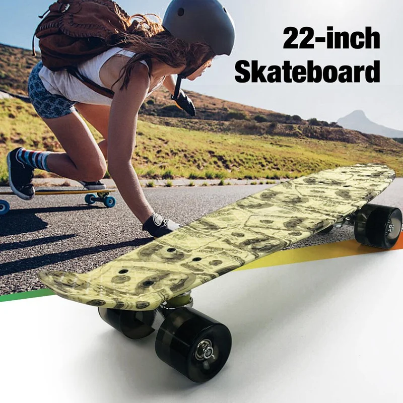 Пластиковый скейтборд с одной наклонной декой на четырех колесах высокой эластичности PU 22 дюйма "Small Fish Board" для молодежных аксессуаров.