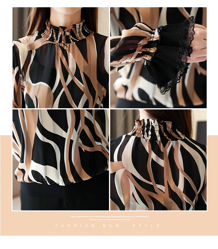 

Fashion Woman Blouses 2021 Spring Long Sleeve Striped Chiffon Women Shirts Stand Collar Blouse Women Ladies Tops Blusas C417