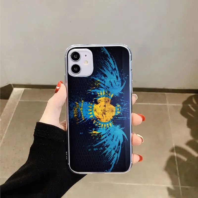 

Kazakhstan flag Symbol Phone Case Transparent for iPhone 6 7 8 11 12 s mini pro X XS XR MAX Plus