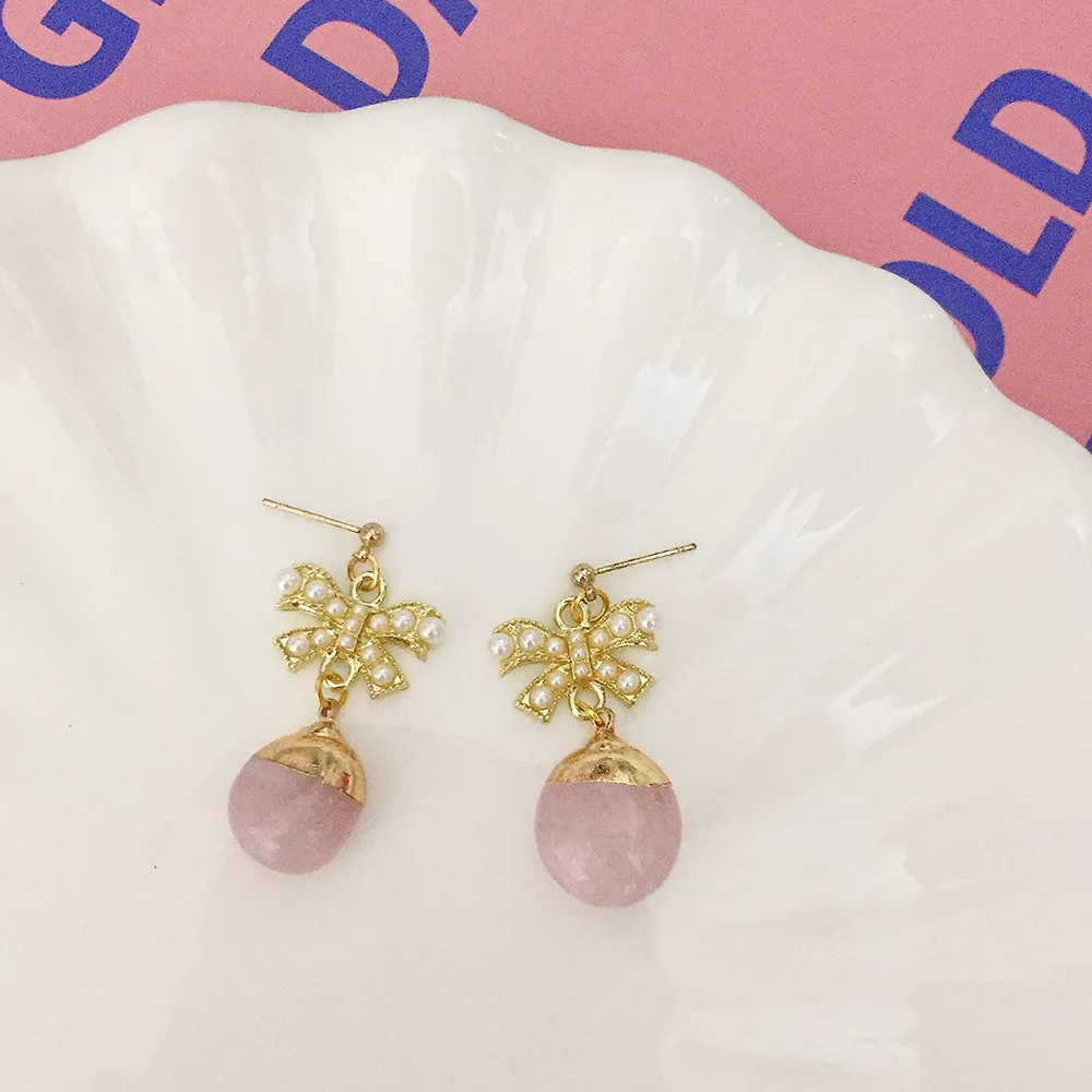 Женские серьги 2021 трендовые с жемчугом и бантом небольшие инкрустацией в виде