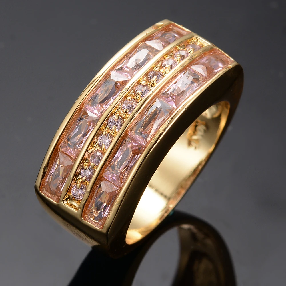 Милый женский розовый кристаллический камень ювелирные изделия 18KT желтого