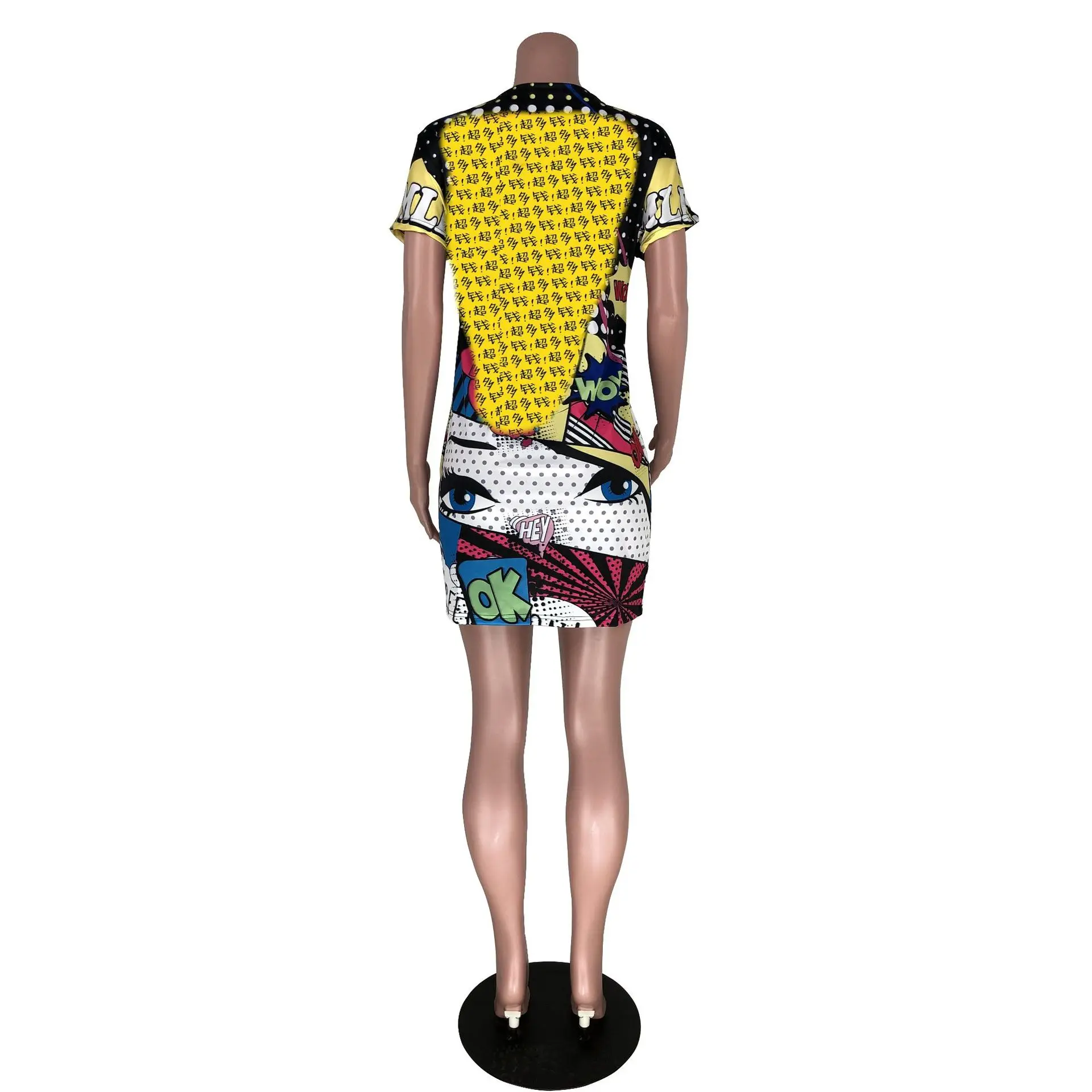 

Zoctuo Cartoon Printing Mini Dress Summer Fashion Women Sexy Bodycon Dress O-Neck Short Sleeve Party Club Dresses For Women