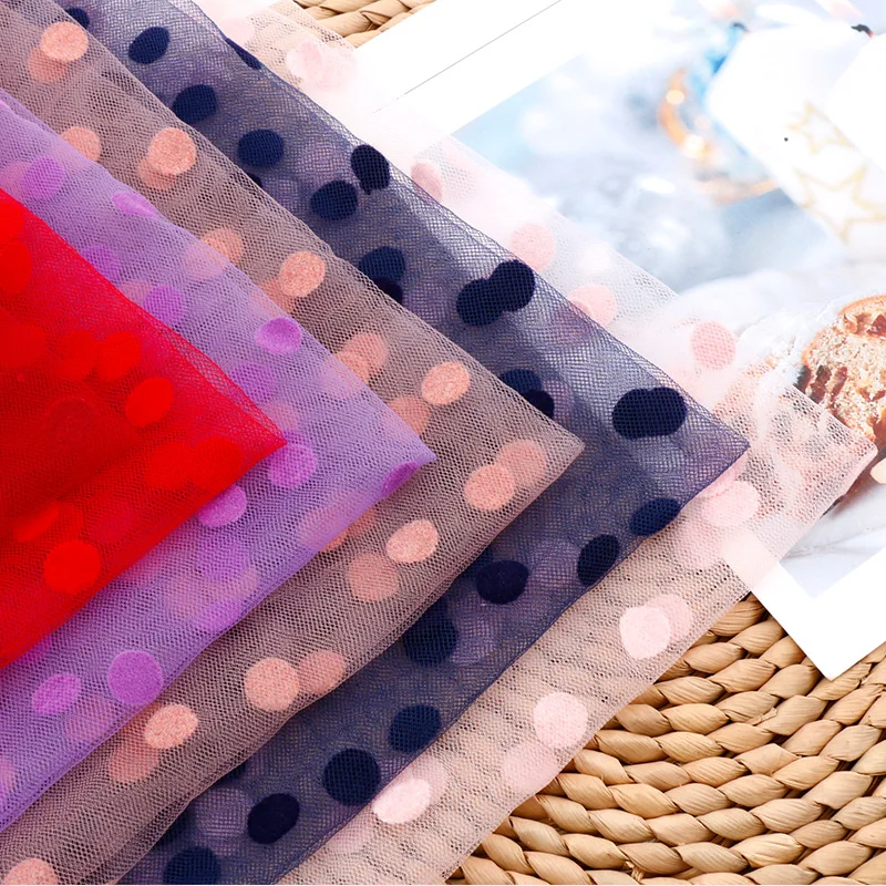 160 см черная красная флокированная в горошек сетчатая Тюлевая ткань высокое