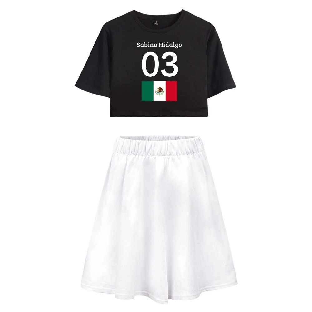 

WAWNI Sabina Hidalgo Short Sleeved Tshirt plus Short Skirt Two Piece Set Woman Skirt Casual Cotton High Quality 2020 New Loose
