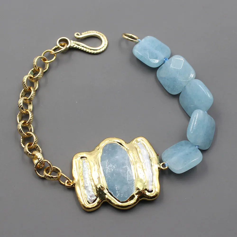 Природный белый жемчуг квадратный аквамарин нефрит | Украшения и аксессуары