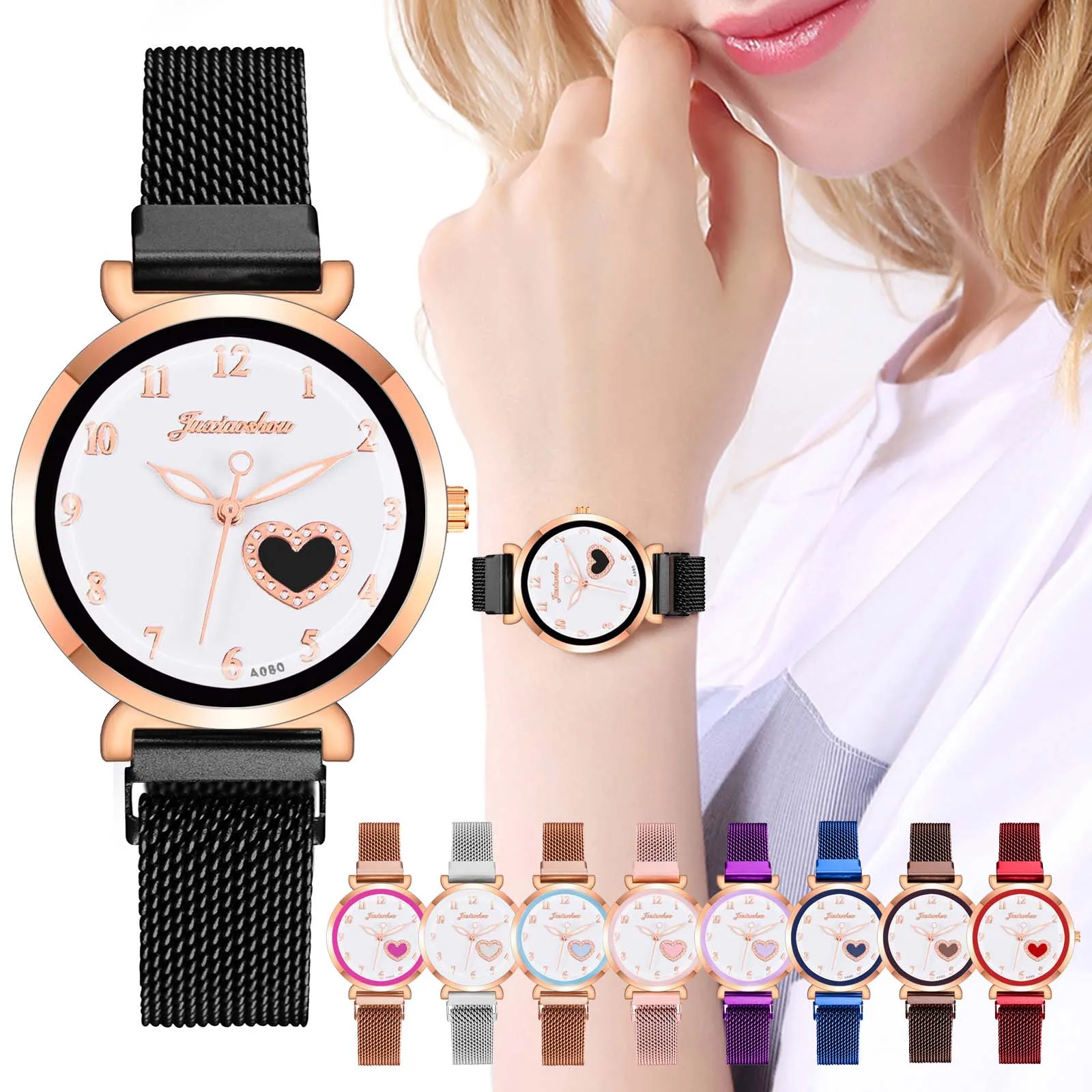 

Women love print Wristwatches Fashion Clock Stainless Steel mesh band strap watches ladies Casual Wrist Jewelry watch relojes