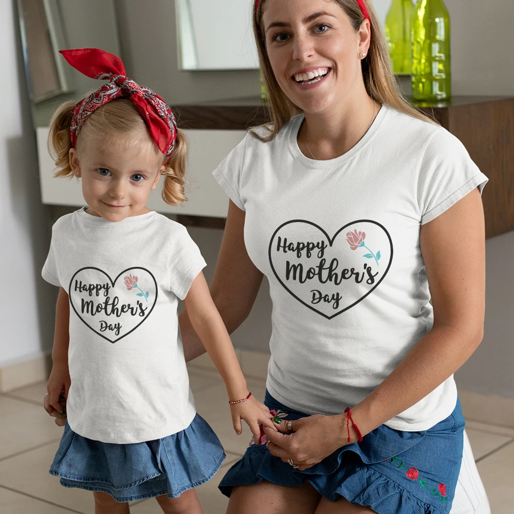 

Summer uni Tshirt Mother's Day Girl T Shirts Happy mom Day Printed Tee Shirt Mother and Daughter Clothes Ladies Spring Clothing