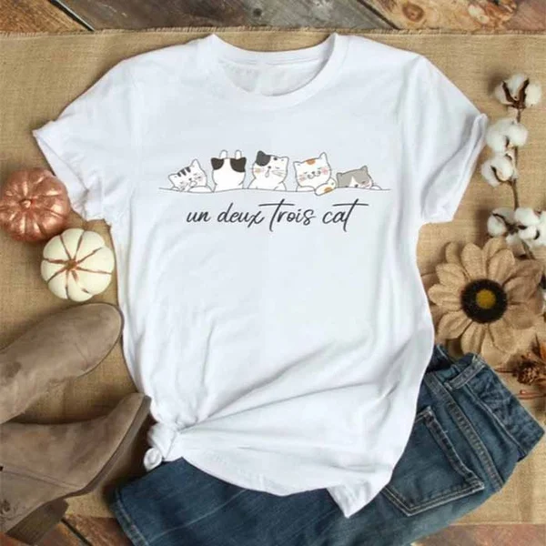 

Women's Fashion Short Sleeve Cute Cat Print T-shirts
